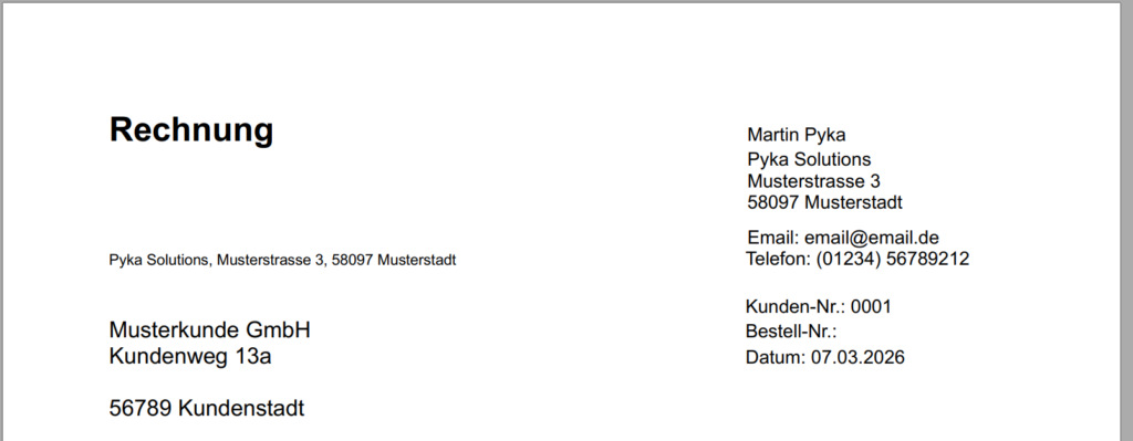 Rechnungsvorlagen Gerendert